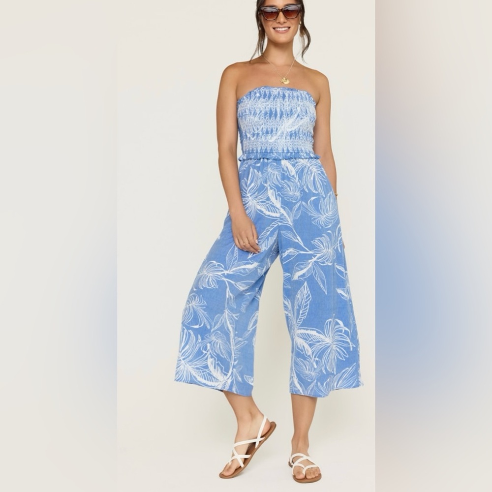 Francesca's Collections Blue and White Floral Jumpsuit